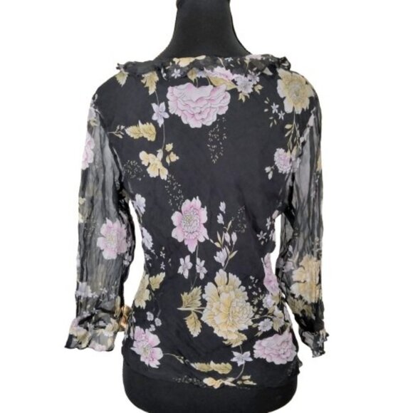 Vtg 90s Silk Beaded Blouse L Whimsigoth Fairy Floral Coquette Cottagecore Sheer - Picture 10 of 12